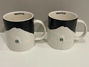 PAIR Starbucks Seattle City 3D Relief Collector Series 2012 Coffee Cup Mugs 16oz - Picture 1 of 6