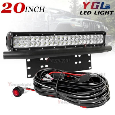 23'' Bull Bar Bumper License Plate Mount Bracket +20 inch LED Light Holder Wire - Image 1 of 4