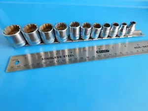 USED, SNAP ON SAE SHORT "12 POINT" 3/8 DRIVE SOCKETS, 1/4-7/8 IN. PART #211FY - Picture 1 of 8