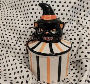 Potter's Studio Halloween Black Cat Ceramic Canister Pairs with Rae Dunn New - Picture 1 of 6