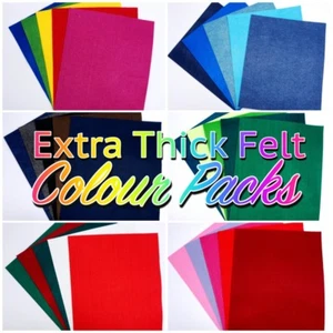 EXTRA THICK FELT 3-4mm Polyester Plain Craft 25cm x 30cm Sheet Mixed Colour Pack - Picture 1 of 25