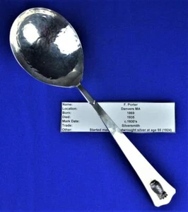 FRANKLIN PORTER PINEAPPLE STERLING SILVER ARTS & CRAFTS HAMMERED SERVING SPOON - Picture 1 of 10