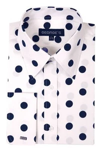 New in stock 100% Cotton Men's Dress Shirt White/Navy Big Polka Dot AH 616 - Picture 1 of 8