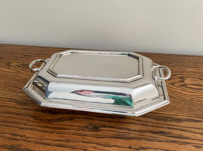 АНТИКВАРНЫЙ W.G. СЕРВЕРНАЯ ТАРЕЛКА SISSONS SHEFFIELD С СЕРЕБРЯНОЙ КРЫШКОЙ АРТ-ДЕКО - Изображение 1 из 4