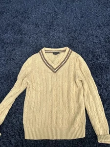 Suéter Tejido Tenis Cuello en V Brooks Brothers Preppy Lino Algodón M Gran Tamaño Tostado - Imagen 1 de 10