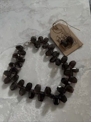 Juego de joyas de regalo de alambres franceses de plata de ley 925 con piedras preciosas de cuarzo ahumado facetadas Foto 1 de 3