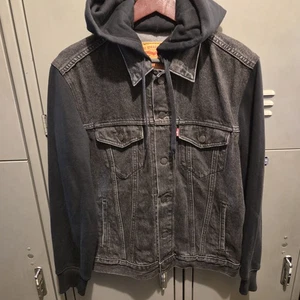 LEVIS Hoodie Jacket Men’s Medium Black Hybrid Hooded Denim Trucker - Picture 1 of 6