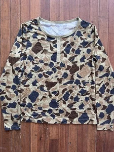 LL Bean Signature Women Size Medium Shirt Brown Camo Print Henley - Picture 1 of 5