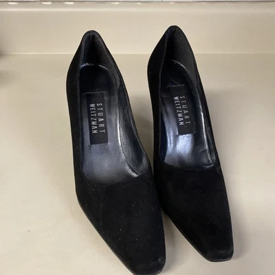 Zapatos de salón STUART WEITZMAN negros punta cuadrada gamuza tacón único talla 6 Foto 1 de 4