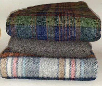 3 3/4 Yards Wool Fabric Lot Vintage Green+ Blue Plaids Solid Gray 58-60" Width - Image 1 of 4