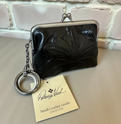 Patricia Nash Borse Cuero Monedero Bolso Anillo Llavero Negro Tooled Floral Foto 1 de 4