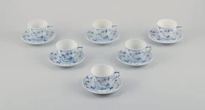Royal Copenhagen Blue Fluted Plain, six coffee cups and saucers - Picture 1 of 8