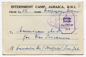 Tarjeta de prisionero de guerra alemán censurada Jamaica 1943 - Imagen 1 de 2