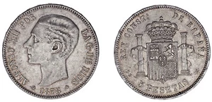 5 SILVER PESETAS / 5 PESETAS PLATA. DURO. MADRID. ALFONSO XII. 1878*. XF- / EBC- - Imagen 1 de 1