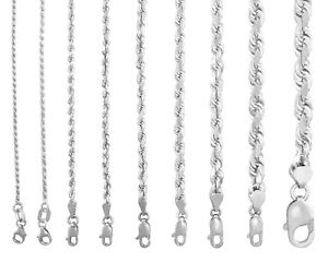 14K White Gold Solid Diamond Cut Rope 1mm-7mm Chain Pendant Necklace 16"- 30"