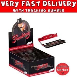 Smoking Deluxe King Size Slim Rolling Papers + Tips Super Thin Full Box 24 Packs