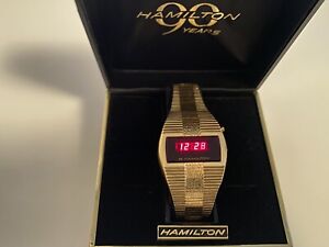 extremely rare vintage hamilton led day/date/month wristwatch with box