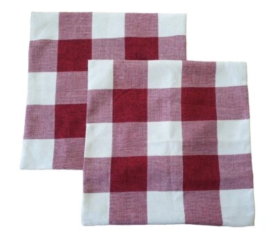 Accent Pillow Covers Plaid Print 18x18 Red And White Farmhouse Theme Decor - Image 1 of 4