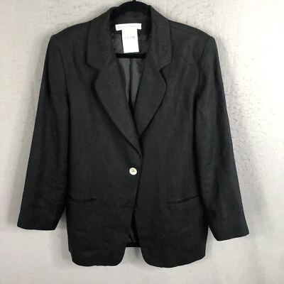 Blazer vintage Jessica Holbrook para mujer 16 negro 100 % lino chaqueta carrera oficina Foto 1 de 4