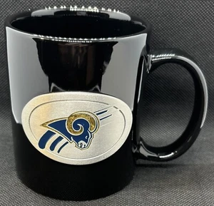 Los Angeles Rams Football NFL Black Ceramic Coffee Cup Metal Emblem Mug (291) - Picture 1 of 6