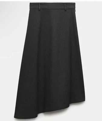 Zara Gris Oscuro Asimétrico Capa Midi Falda Media Cintura Cinturón Lazo Colección ZW M Foto 1 de 4