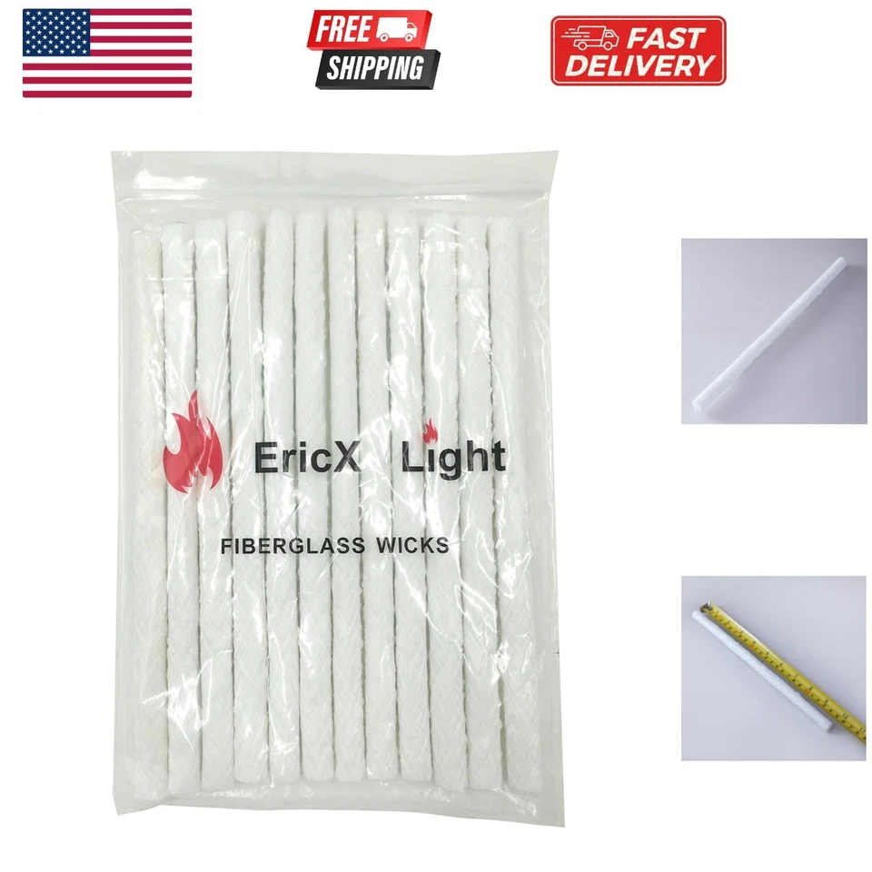 EricX Light TW-05-98 Long Life Fiberglass Replacement Tiki Torch Wick - 12 Piece