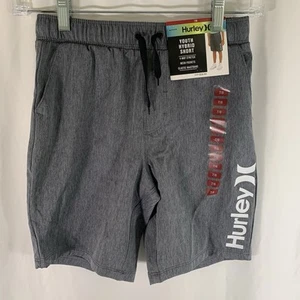 New Hurley Hybrid Shorts Youth Boys 7/8 Grey Pull On Drawstring Mesh Pockets - Picture 1 of 6