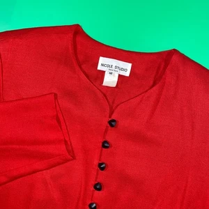 Nicole Studio New York Red Button Down Tunic Top Blouse Size 16 - Picture 1 of 7