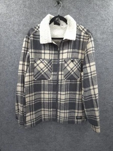WESC Stockholm Shirt Jacket Mens Small Pockets Full Zip Sherpa Lined Gray Plaid - Picture 1 of 19