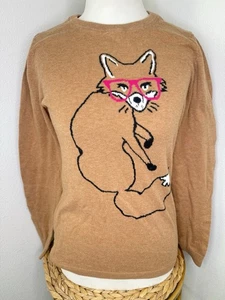 Old Navy Fox Tan Sweater Preppy Studious Foxy Crewneck Tan Camel - Picture 1 of 7