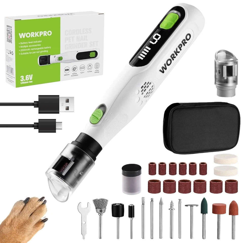 WORKPRO 6 velocidades perro molinillo de uñas mascota molinillo de uñas 70 accesorios juego de herramientas rotativas Foto 1 de 4