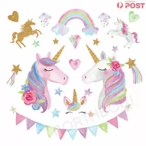 Watercolour Unicorn Rainbow Girls Nursery Decor Kids Room Wall Decals Removable - Picture 1 of 5