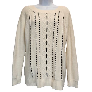 Talbots Women`s Cable Knit Ivory Size M Sweaters Crewneck Velvet Accent Academia - Picture 1 of 4