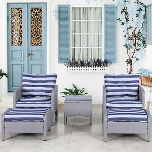 5pcs Outdoor Patio Furniture Set Wicker Conversation Set Footrest Coffee Table