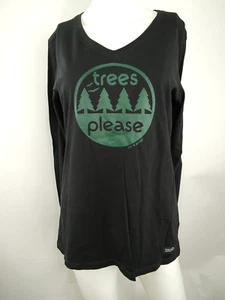 Life is Good Women Long Sleeve Crusher Lite Vee Trees Please Black Medium 81114 - Picture 1 of 10