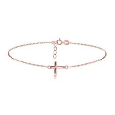 Rose Gold Tone over Sterling Silver Cross Chain Anklet