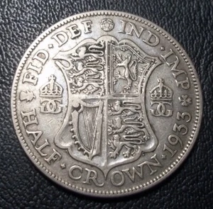 1933 - Half Crown - UK Great Britain George V - .500 Silver Coin--- - Picture 1 of 2