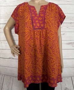 DR2 Cap Sleeve Blouse XXL Pink Orange Floral Print Tunic Casual BOHO Chic Shirt - Picture 1 of 12