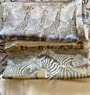 "Tela de gasa de algodón con estampado de animales africanos 2x1,5 mt + forro de algodón crema 52"" de ancho" Foto 1 de 4