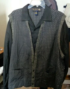 NAT NAST 50's Style Charcoal SHIRT JAC +Checkerboard Vest w/Pockets 100% Silk XL - Picture 1 of 3