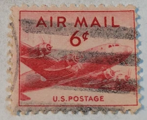 USA Postage ~ AIR MAIL ~ Red 5₵ Cent Stamp ~ Cancelled/Posted ~ Q08 - Bild 1 von 6
