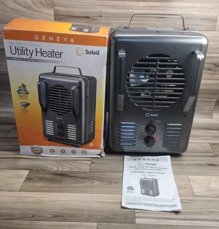 Calentador de espacio eléctrico utilitario Soleil Intertek 750/500 vatios TFH-203-S USADO EN EXCELENTE ESTADO Foto 1 de 4