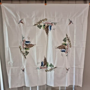Cream Tablecloth with Cross Stitch Sailboat Scenes 121cm x 118cm - Picture 1 of 9