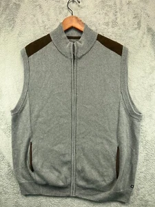 CHAPS Sweater Vest Mens XL Gray Suede Trim Full Zip Sleeveless - Picture 1 of 8