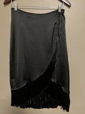 NUEVO SIN ETIQUETAS Bailey 44 Para Mujer Falda Satinada Flecos Negra S Western Flapper Vaquera Lápiz Foto 1 de 4