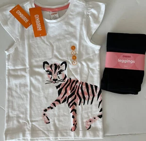 NWT Girl 5 Gymboree ANIMAL PARTY Cotton White/Black Tiger TOP & LEGGINGS 2pc Set - Picture 1 of 3