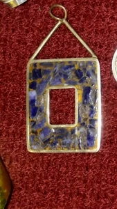 Sterling Silver Mosaic Crushed Blue Stone Maybe Turquoise Square Pendant - Picture 1 of 6