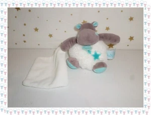 Doudou Peluche Pantin Mouchoir Hippopotame Bazile Blanc Taupe Etoiles Baby Nat - Foto 1 di 2