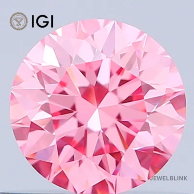IGI Certified 0.54 Carat Fancy Vivid Pink VVS2 Round Cut CVD Lab Grown Diamond - Image 1 of 4