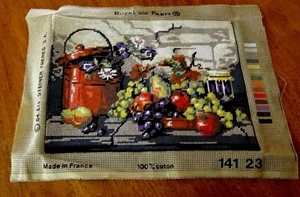 Vintage Finished Needlepoint French Still Life - 12 x 8 3/4 Steiner Freres 14123 - Picture 1 of 1